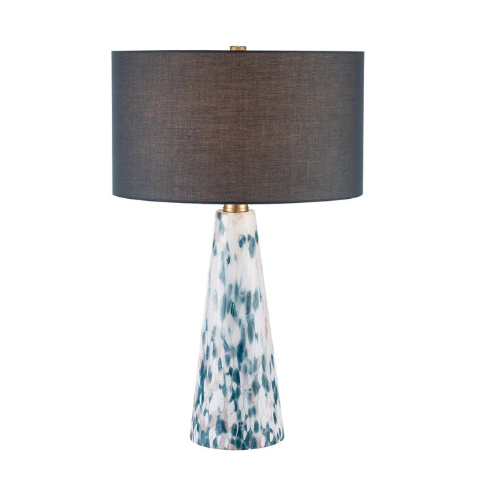 Patterned Green Glass Table Lamp with Black Shade