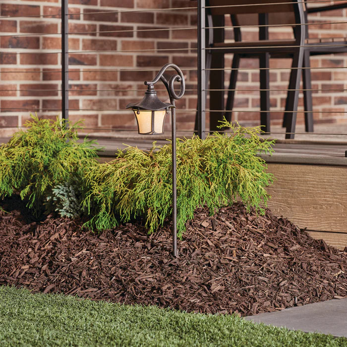Lantern Style Path Light, Curved Stem Bronze Finish, Garden Lighting