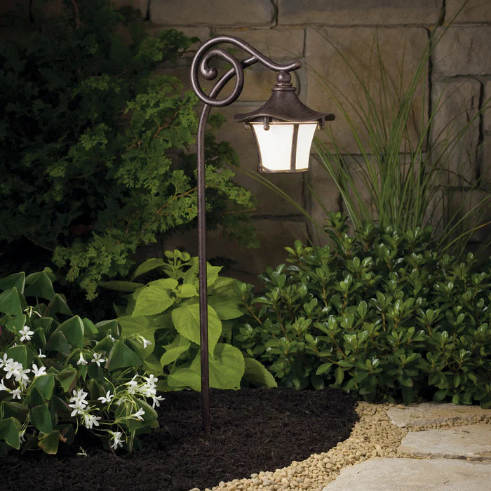 Lantern Style Path Light, Curved Stem Bronze Finish, Garden Lighting