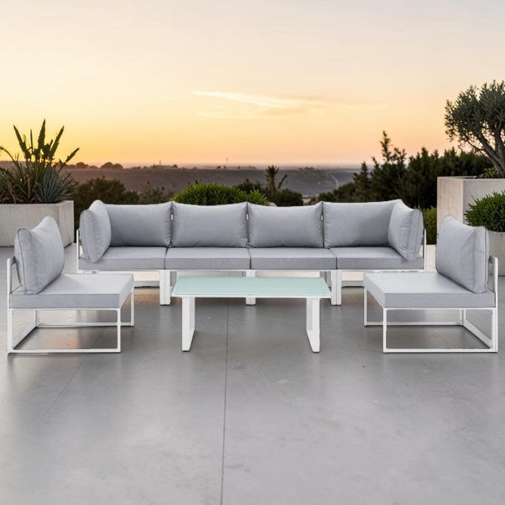 7 Piece Outdoor Aluminum Patio Sectional Sofa Set with Cushions and Coffee Table