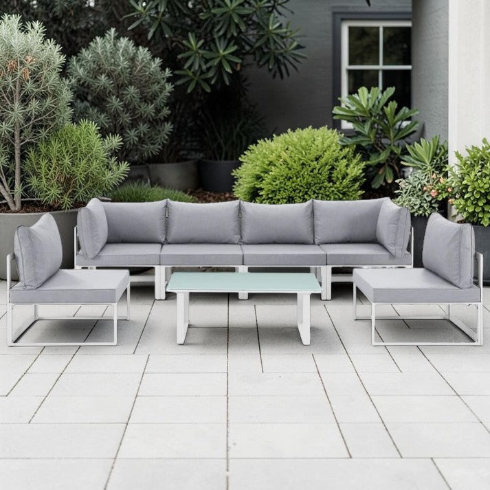 7 Piece Outdoor Aluminum Patio Sectional Sofa Set with Cushions and Coffee Table