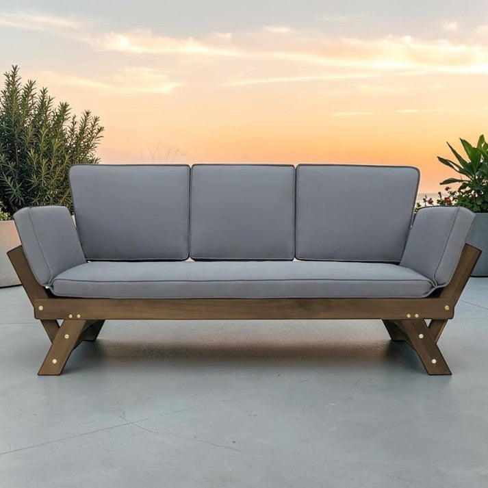 Outdoor Wooden Convertible Daybed Sofa with Cushions