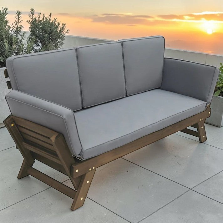 Outdoor Wooden Convertible Daybed Sofa with Cushions