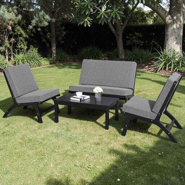 4 Piece Outdoor Acacia Wood Patio Seating Set with Cushions and Coffee Table