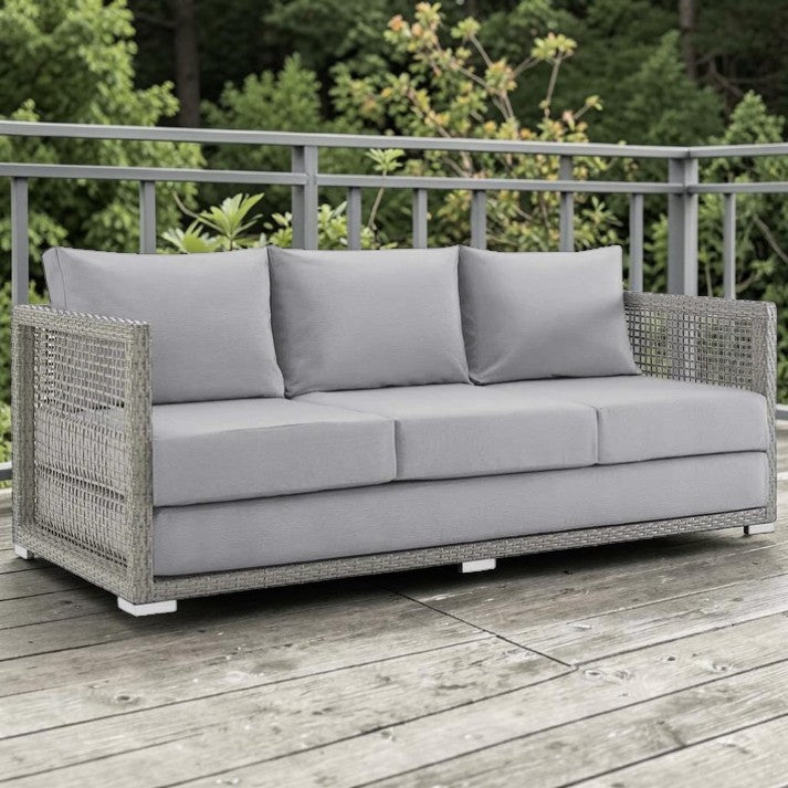 Outdoor Wicker Patio Sofa with Cushions and Aluminum Frame