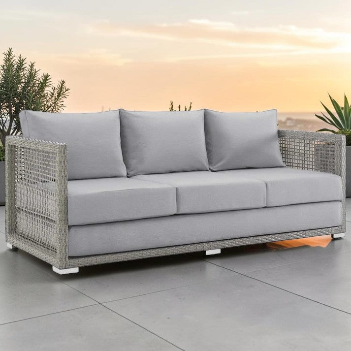 Outdoor Wicker Patio Sofa with Cushions and Aluminum Frame