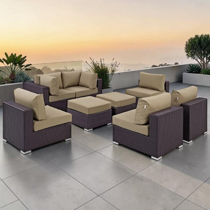 8 Piece Outdoor Wicker Sectional Sofa Set with Cushions and Ottomans