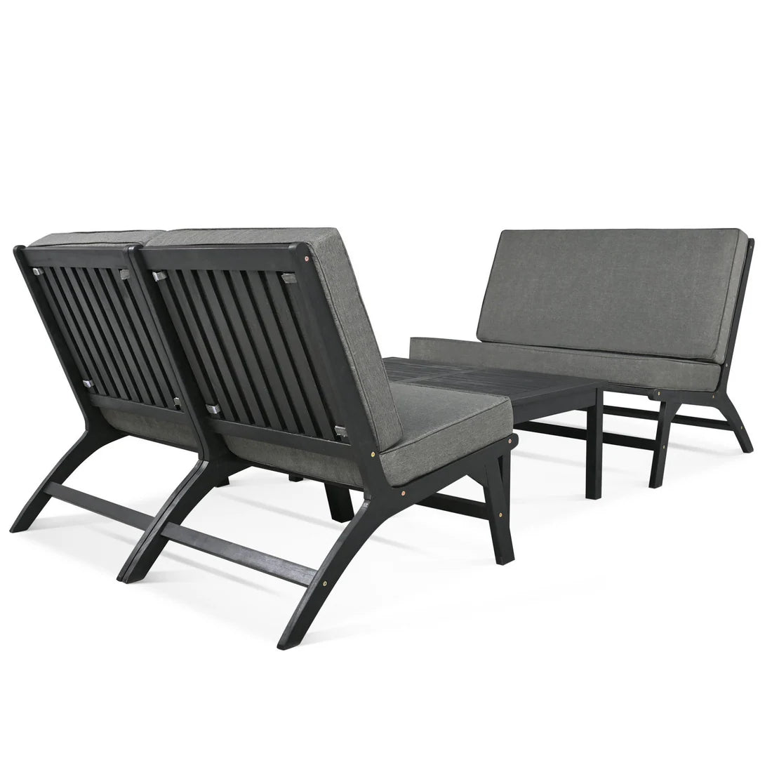 4 Piece Outdoor Acacia Wood Patio Seating Set with Cushions and Coffee Table