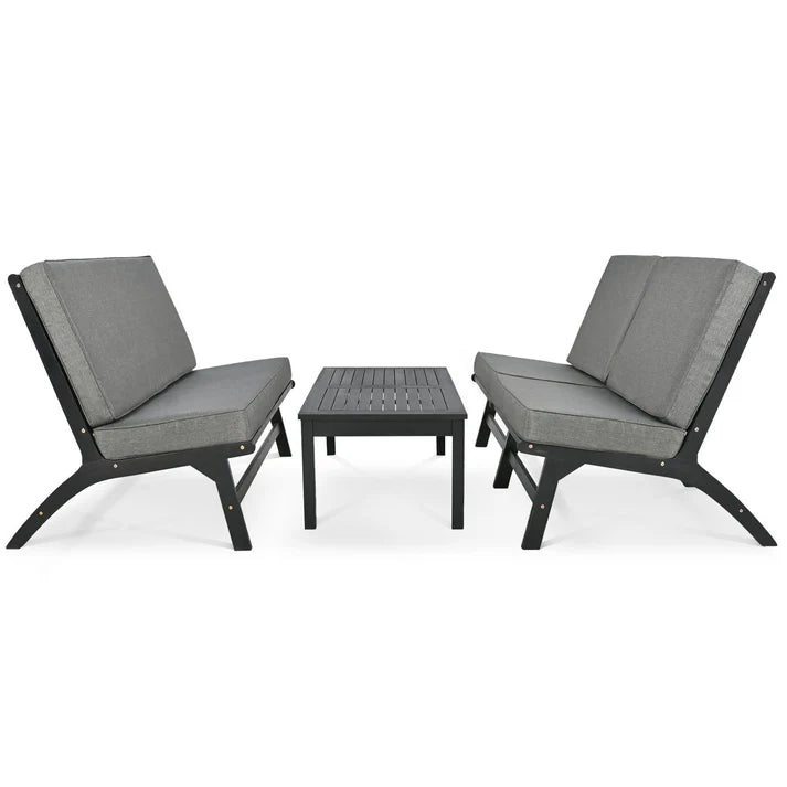 4 Piece Outdoor Acacia Wood Patio Seating Set with Cushions and Coffee Table
