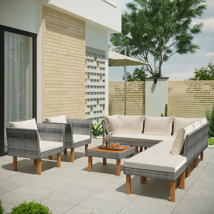 Outdoor Wicker Sectional Sofa Set with Coffee Table and Cushions