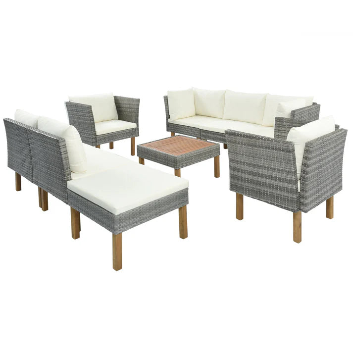 Outdoor Wicker Sectional Sofa Set with Coffee Table and Cushions