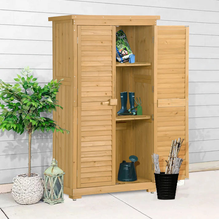 Outdoor Wooden Storage Cabinet Shed with Shelves and Waterproof Roof