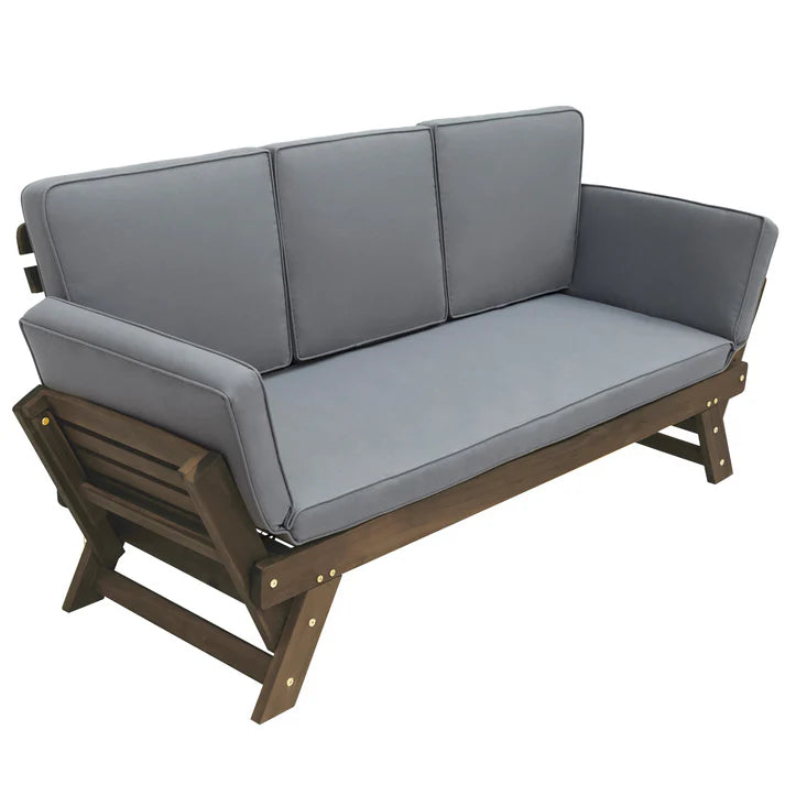 Outdoor Wooden Convertible Daybed Sofa with Cushions