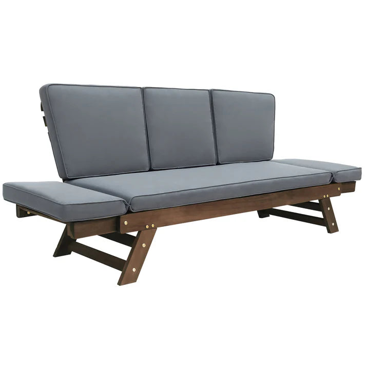 Outdoor Wooden Convertible Daybed Sofa with Cushions
