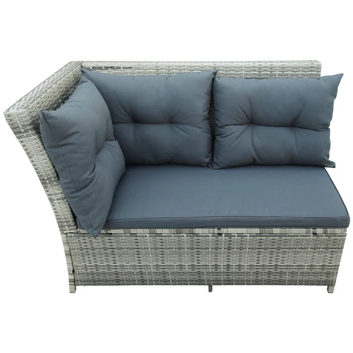 6 Piece Outdoor Wicker Sectional Sofa Set with Glass Top Table and Ottomans