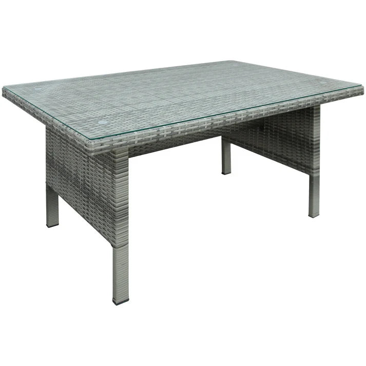 6 Piece Outdoor Wicker Sectional Sofa Set with Glass Top Table and Ottomans