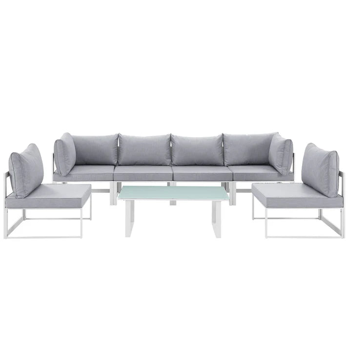 7 Piece Outdoor Aluminum Patio Sectional Sofa Set with Cushions and Coffee Table