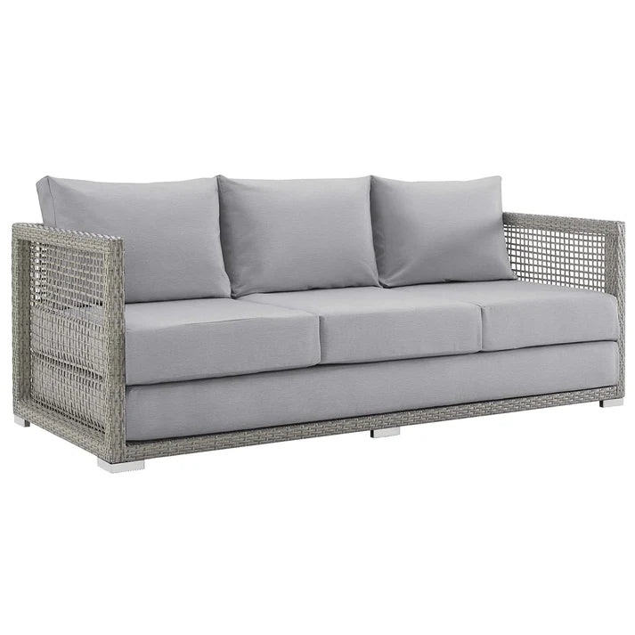 Outdoor Wicker Patio Sofa with Cushions and Aluminum Frame