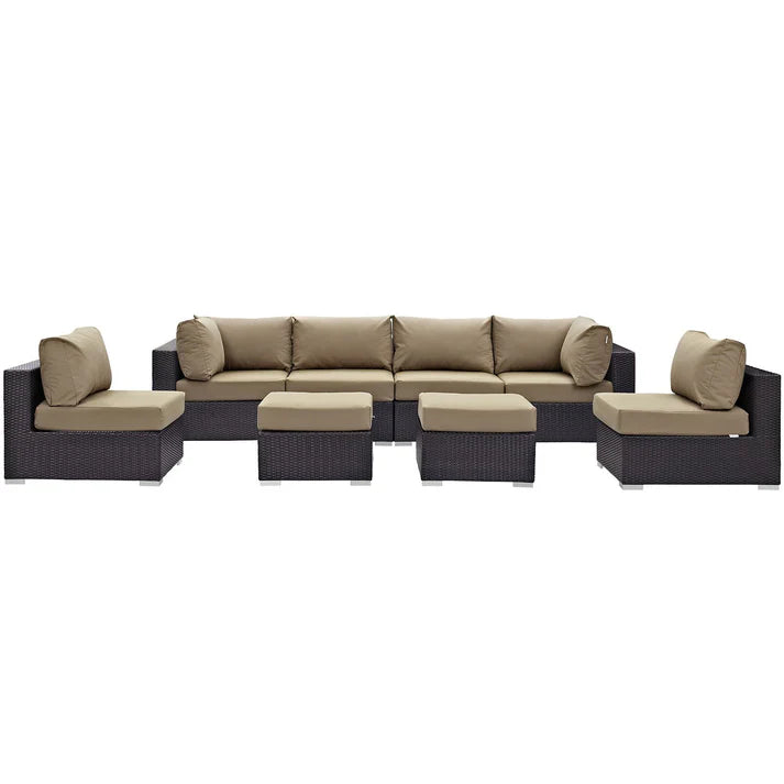 8 Piece Outdoor Wicker Sectional Sofa Set with Cushions and Ottomans