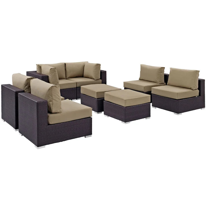 8 Piece Outdoor Wicker Sectional Sofa Set with Cushions and Ottomans