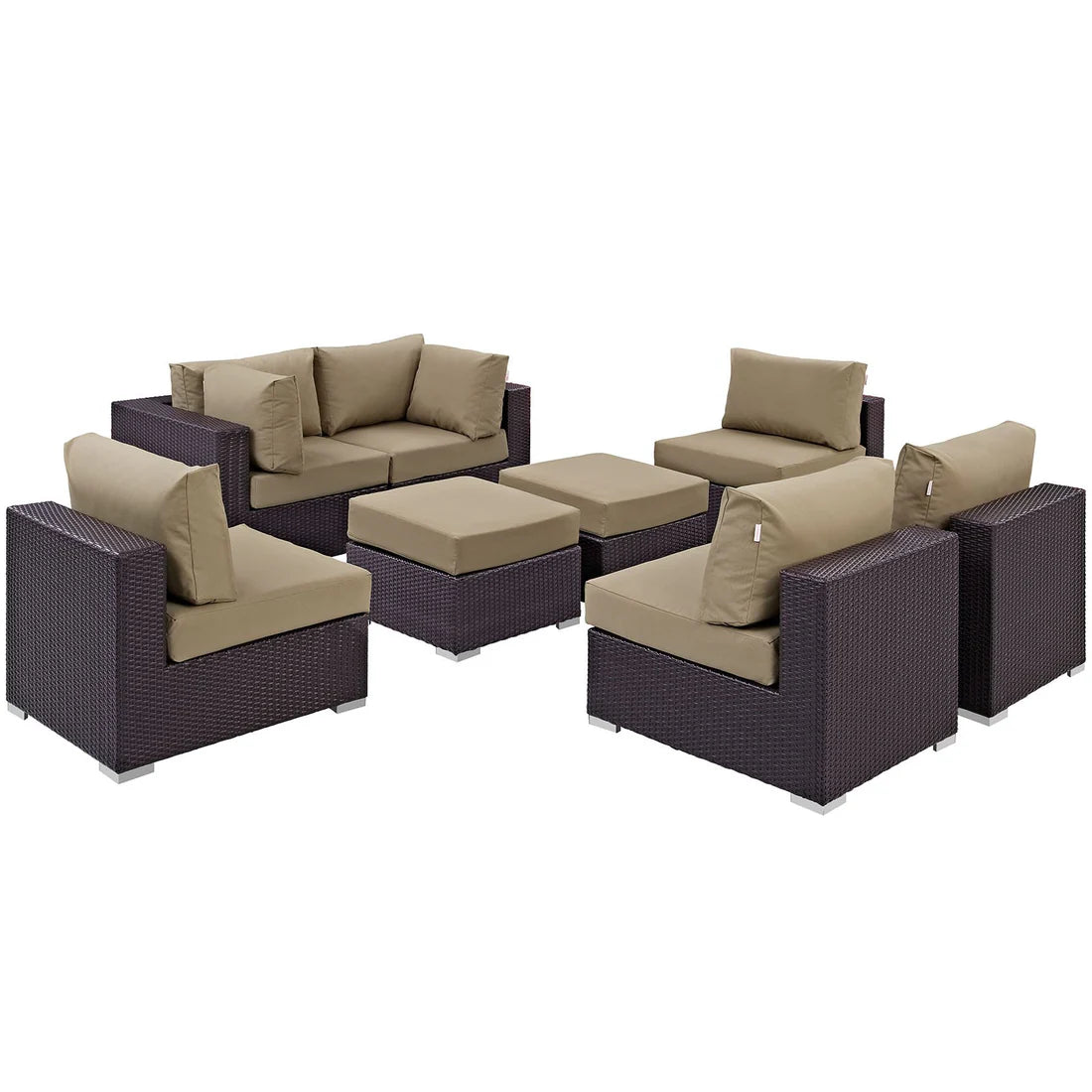 8 Piece Outdoor Wicker Sectional Sofa Set with Cushions and Ottomans