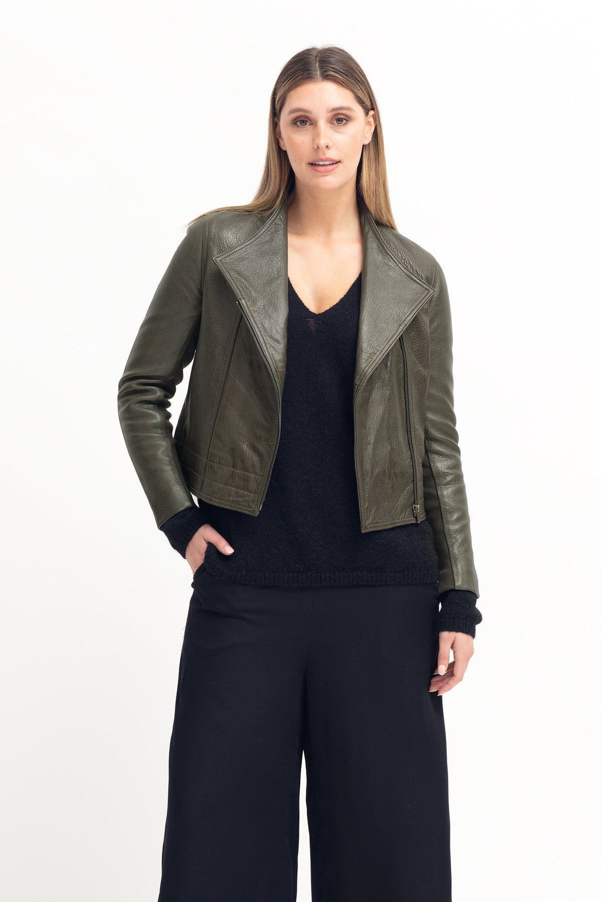 Lader Biker Leather Jacket Model Front | TARMAC