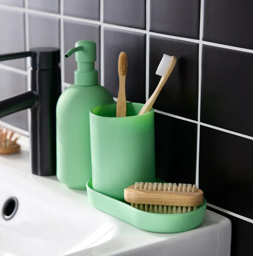 Light Green Bathroom Accessory Set with Soap Dispenser and Toothbrush Holder
