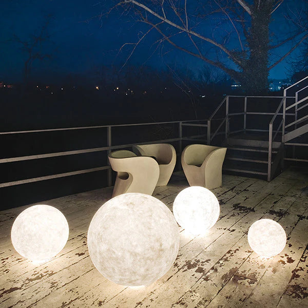 Round Sphere Floor Light White Resin, Garden Lighting