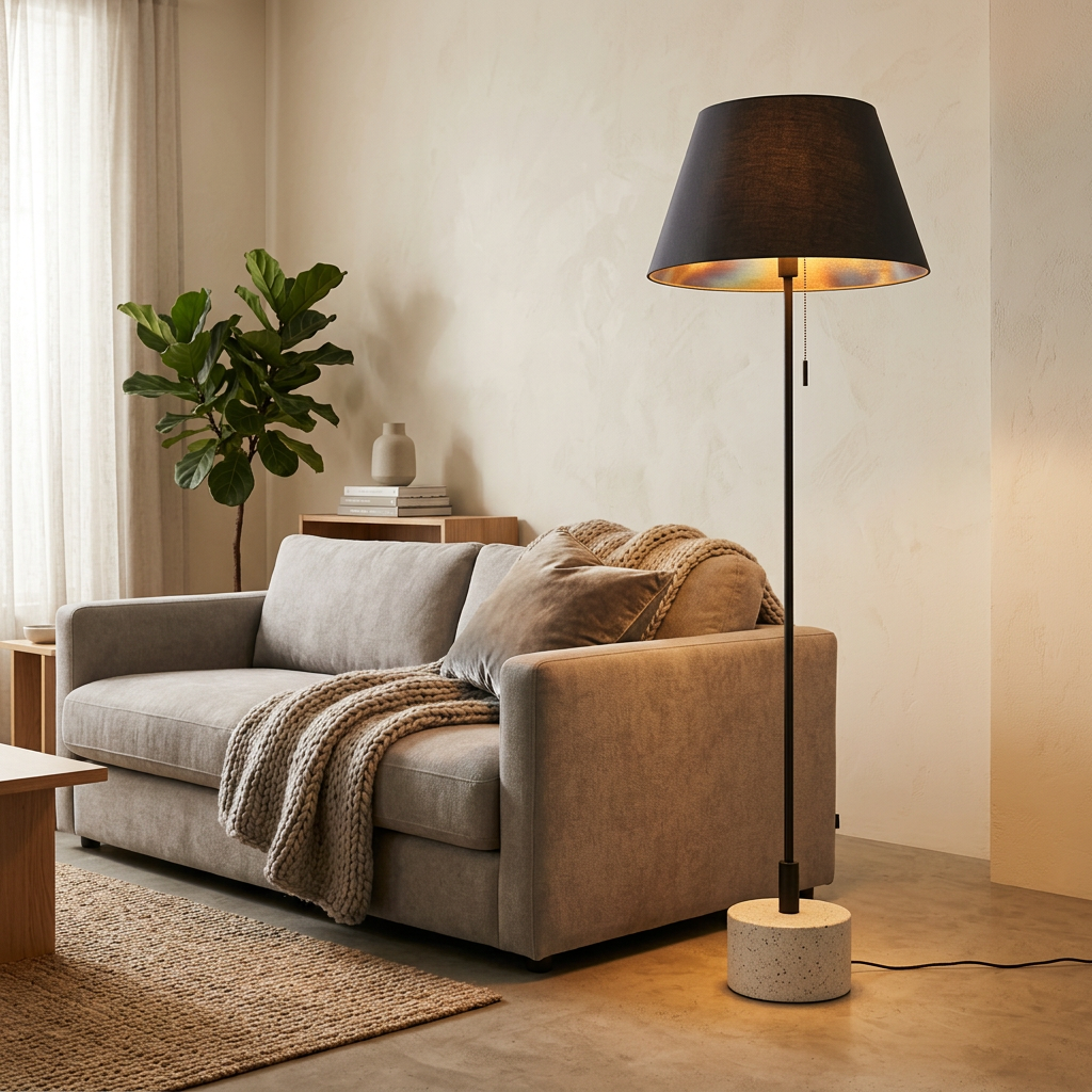 Modern Iron Floor Lamp with Black Shade, Floor Lamp