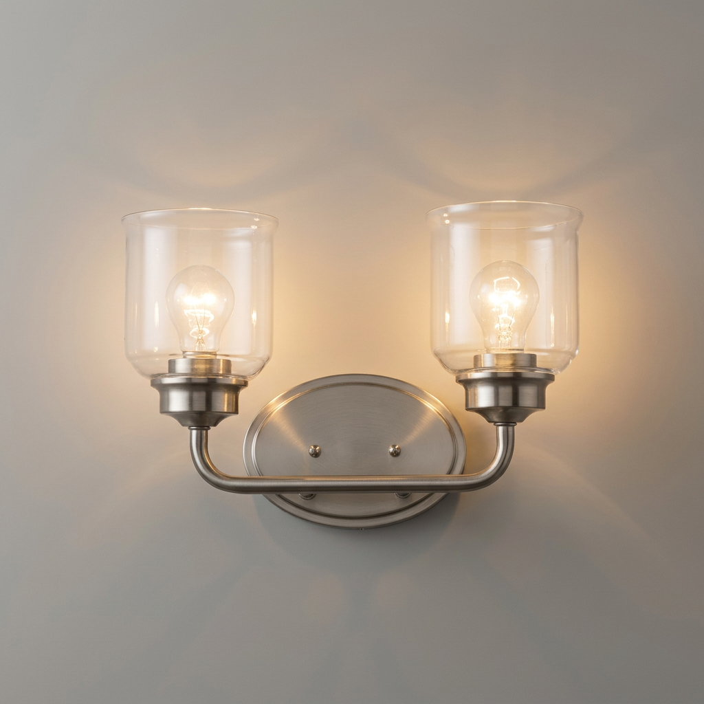 Dual Arm Wall Light, Brushed Nickel Clear Glass, Wall Light