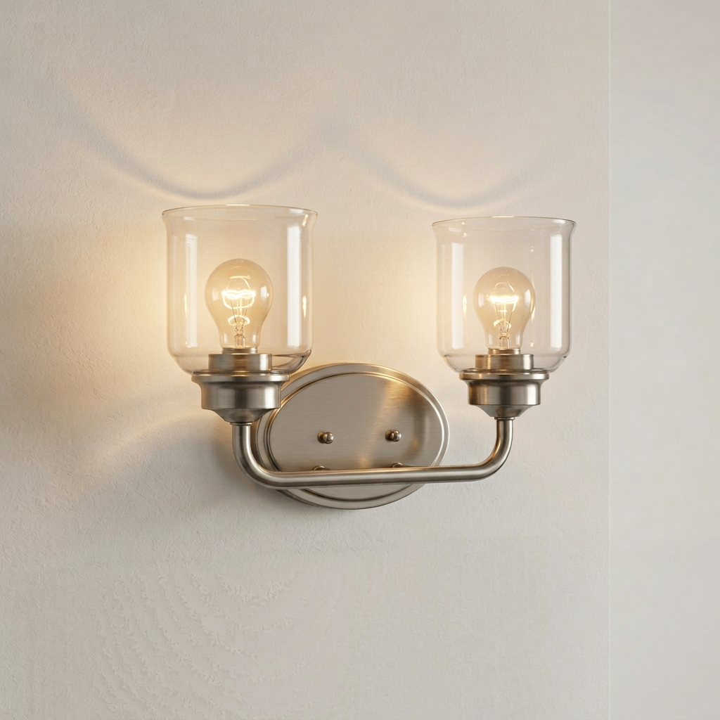 Dual Arm Wall Light, Brushed Nickel Clear Glass, Wall Light