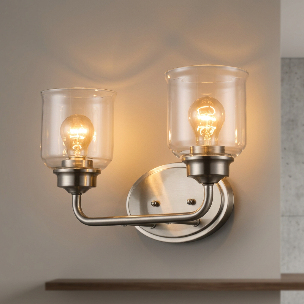 Dual Arm Wall Light, Brushed Nickel Clear Glass, Wall Light