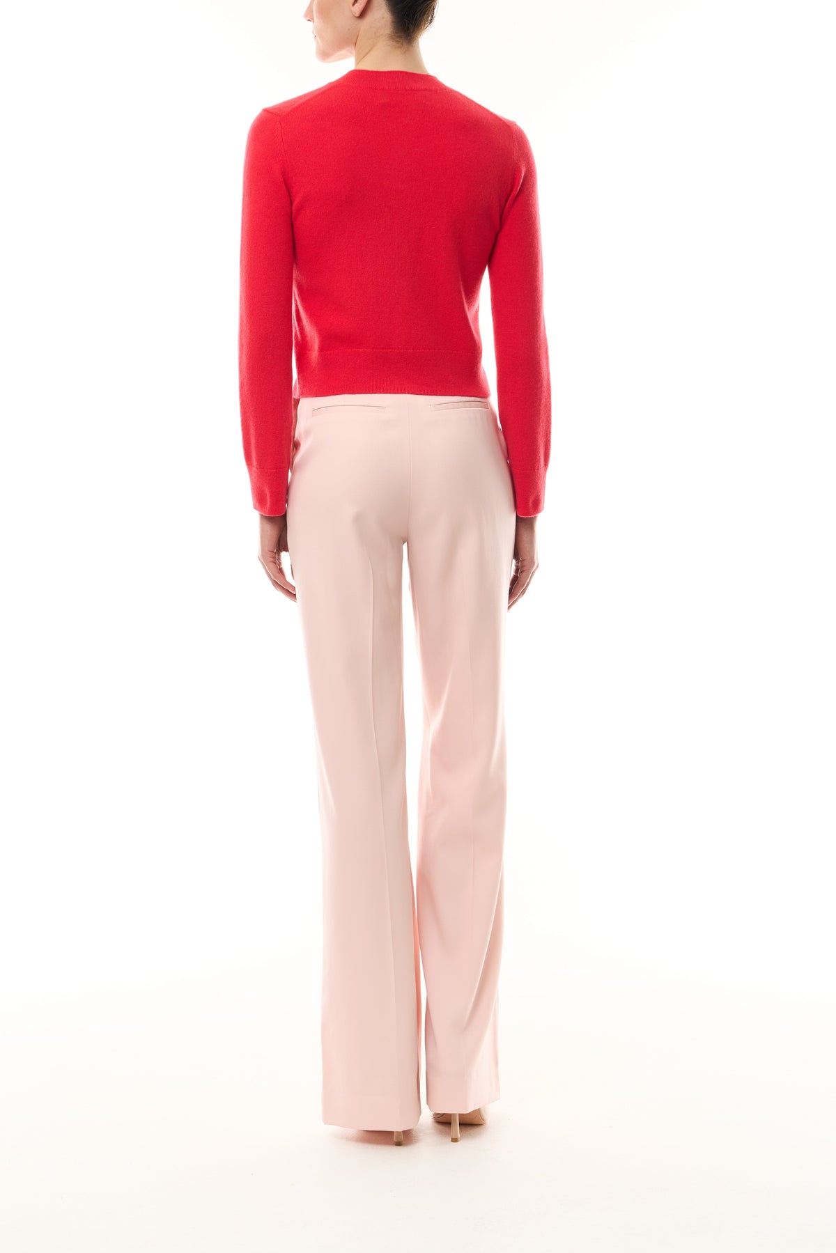 Monique Lhuillier Spring 2026 long sleeve Poppy Cashmere Cardigan with pockets and button front closure- back.