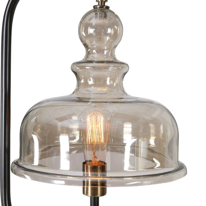 Curved Arm Floor Lamp Antique Brass Glass Shade, Floor Lamp