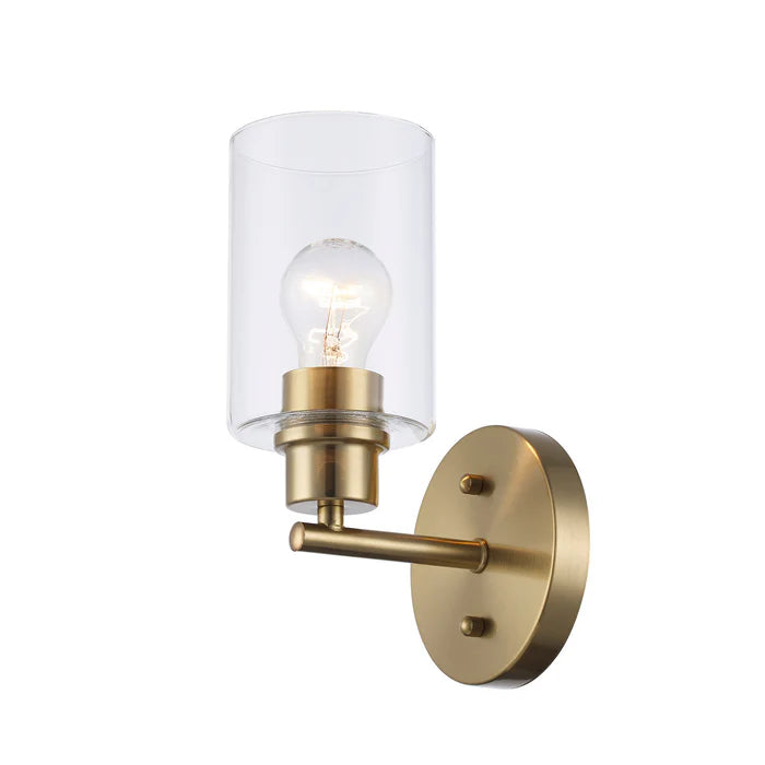 Antique Gold Wall Light, Clear Glass Cylinder, Wall Light