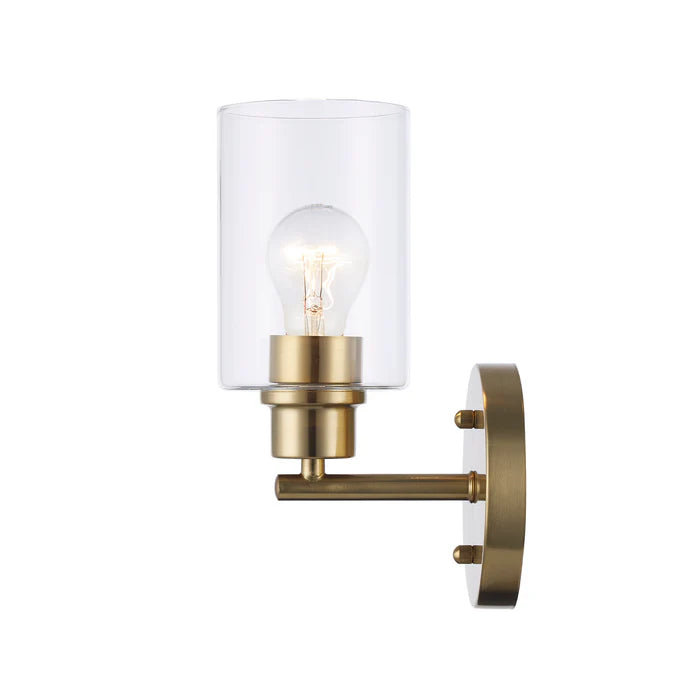 Antique Gold Wall Light, Clear Glass Cylinder, Wall Light