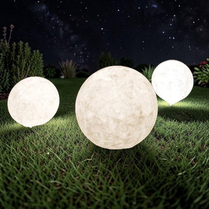 Round Sphere Floor Light White Resin, Garden Lighting