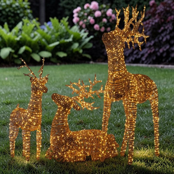 LED Reindeer Light Set Woven Finish, Garden Lighting